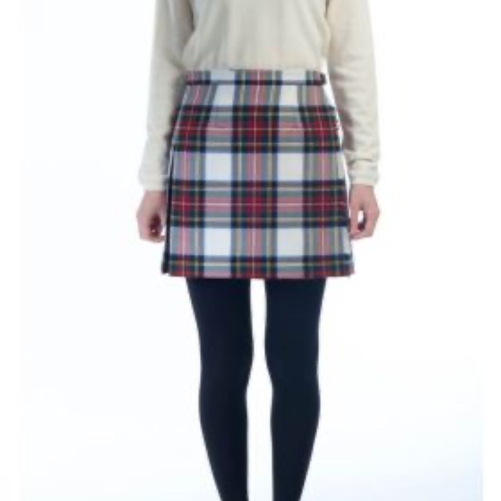 Copper Key Plaid Wool Mini Skirt